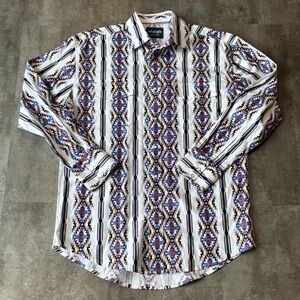 Wrangler Western Aztec Pearl Snap Shirt Mens Medium